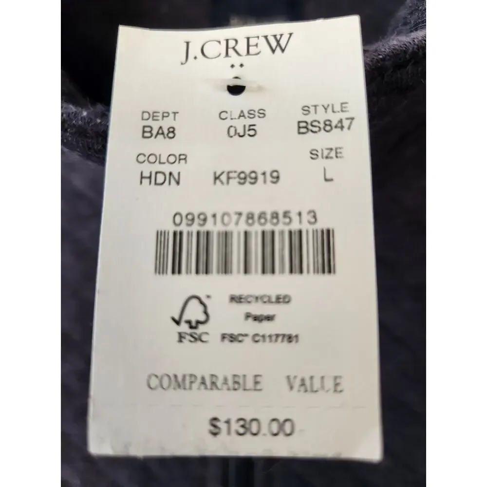 NWT J. Crew Quilted Quarter-Zip Heather Deep Navy L